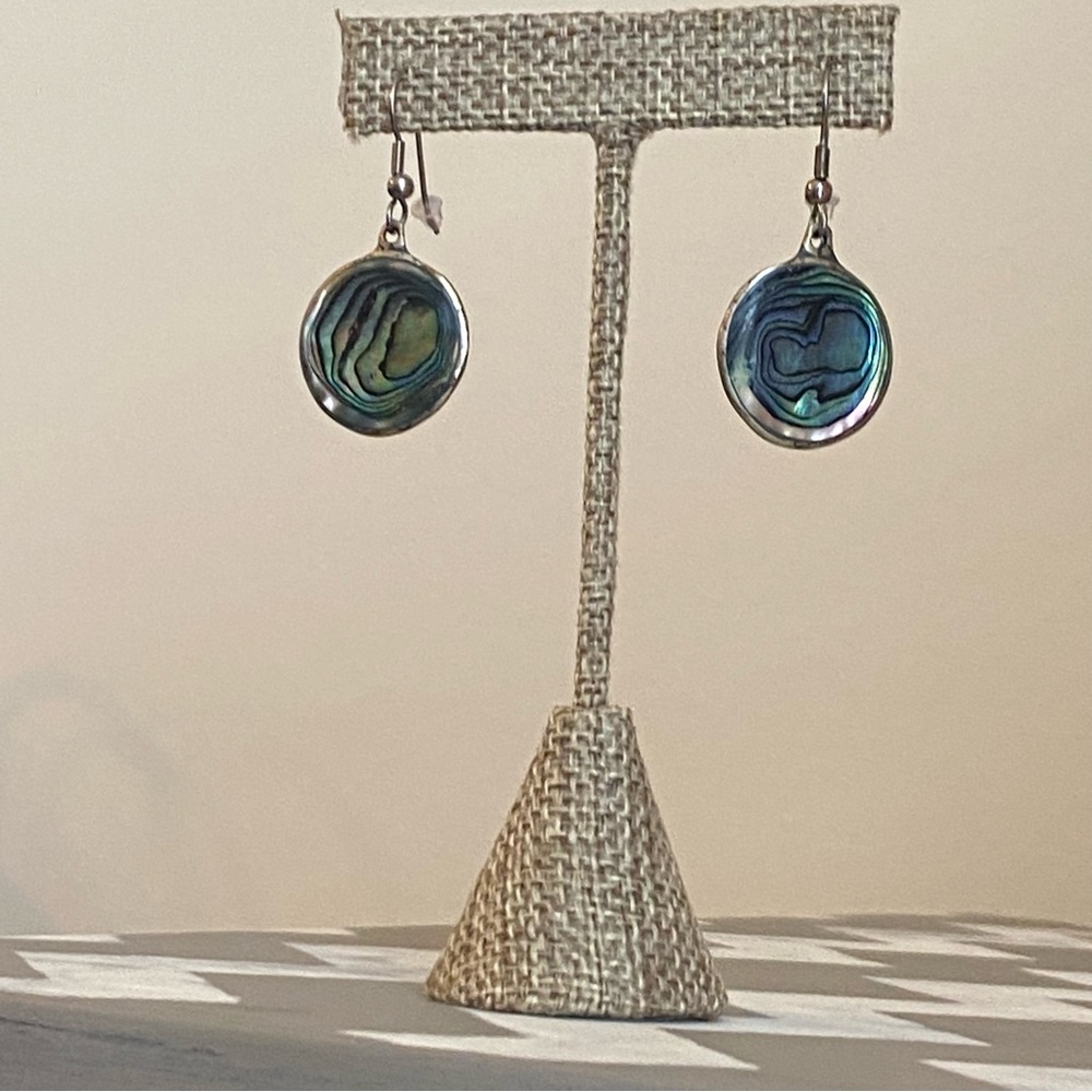 Vintage Mexico Alpaca Silver Abalone Shell Earrings